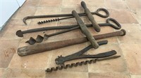 Assortment of hand tools and (1) wooden ball bat