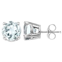 5MM Round Cut Aquamarine .9CTW Stud Earrings in St