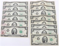 ASSORTED $2 JEFFERSON BANKNOTES SERIES 1976 - (13)