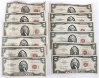 ASSORTED $2 JEFFERSON BILLS SERIES 1953-1963 -(12)