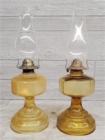(2) Amber Glass Oil Lamps