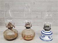 (3) Glass Oil Lamps
