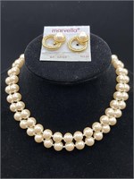 Vintage rose gold costume pearl & earrings set