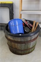 Wood Barrel with assortment of items