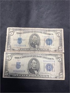 Pair of 2 1934-D $5 Silver Certificates