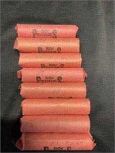 8 Rolls Wheat Cents Solid Date Rolls 1944-1958