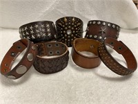 7 Brown Leather Cuff Bracelets w/Metal Accents