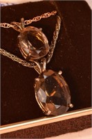 2 Smokey Quartz Pendants Sterling Silver Chains