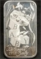 1 Troy Oz .999 Silver Bar - 1975 Welcome Baby