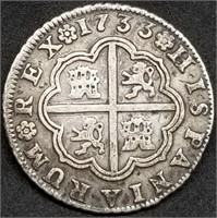 1733 Spanish Silver 2 Reales, Scarce Coin