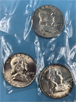 3 high grade silver Kennedy half dollars, 1961 D,