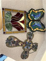 3 stained glass wall hangers