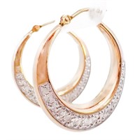 1" Tapered Two-Tone Hoop Earrings 14k Gold