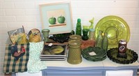 Green Decor Lot- Vintage Plates, Wall Art, Coke +