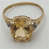 10k Gold, Diamond & Citrine Ring