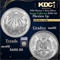 1926 Mexico 1 Peso Silver Santos Collection KM# 45