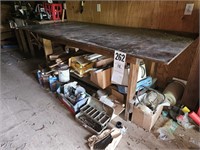 Wooden Shop Table & Items Underneath