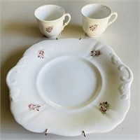 Decorative Antique Plate with 2 matching cups