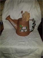 Decorator Tin Watering can with Wood Utensils