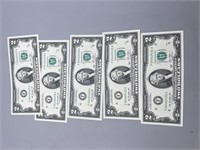 (5) Consecutive 2013 $2 Notes UNC Crisp