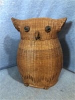 Hand Woven Wicker Owl Jar- 8.5 Inches Tall