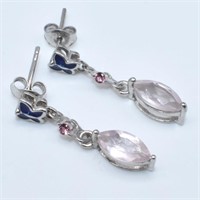 Silver Rose Quartz Garnet(2.1ct) Earrings