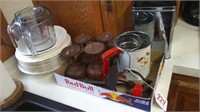 dishes/wood cups/sifter/misc