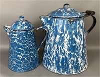 2 blue agate coffee pots ca. 1870-1920; both