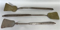 3 wrought iron hook handle spatulas ca. 19th