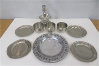 Pewter Plate, Saucers, Stief pewter cups+
