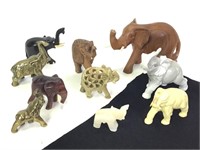10 Carved Wood, Stone & More Elephant Figures