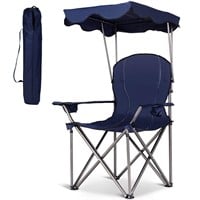 Folding Beach Canopy Chair With Cup Holders-Blue