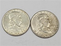 2- 1951  Ben Franklin Silver Half Dollar Coins