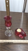 Pink & clear votive holder and pink glass bunny
