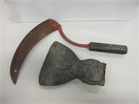 VERY OLD BROAD AXE BLADE & ANTIQUE SCYTHE