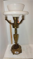 Brass lamp with glass shade