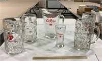Coors glass pitcher & glass w/ mugs