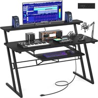 47' Armocity Music Studio Desk with Outlet  Black