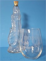 GLASS MERMAID LOT-BOTTLE AND BURBON GLASS