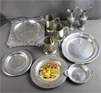 Large Lot of Pewter Ware- Plates, Pitchers, Vases