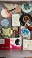 Collection of antique powder boxes, perfume