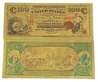 1875 24k Gold Plated $100 Raleigh, Nc Note