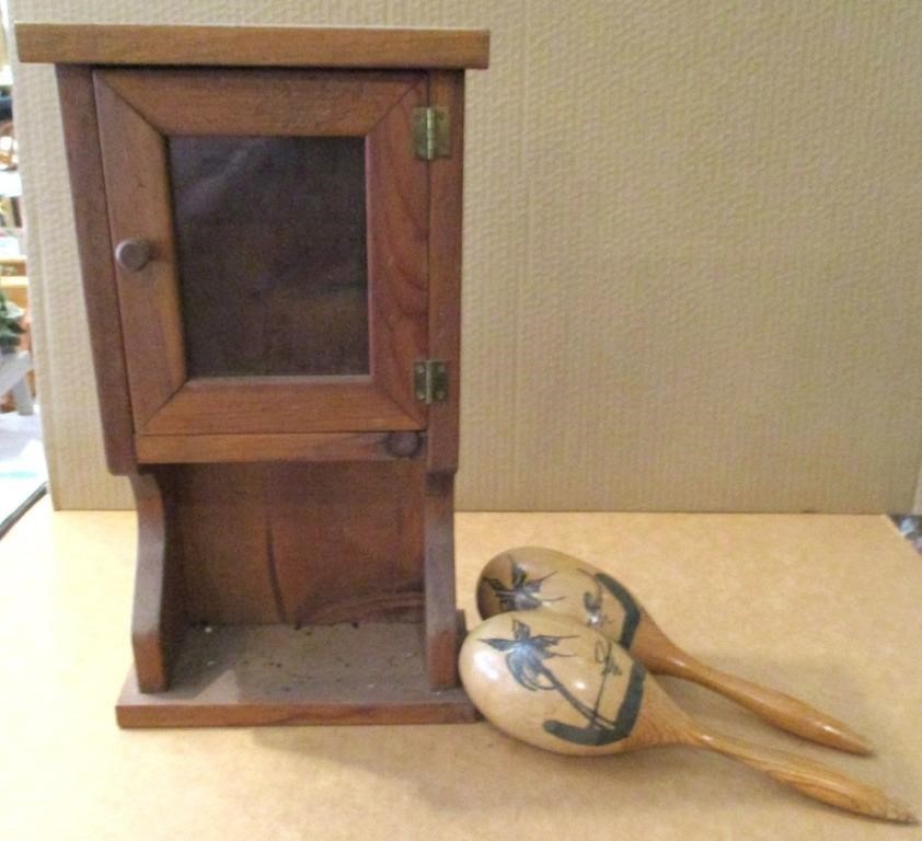 Vintage Small Pine Cabinet & Maracas