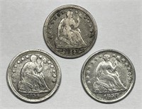 1853 1856 1857 Seated Liberty Half Dime H10c Trio