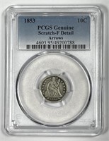 1853 Seated Liberty Silver Dime PCGS Fine details