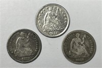 1858 1860 1872 Seated Liberty Half Dime H10c Trio