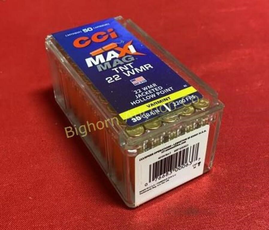 Ammo 22 WMR 50 Rounds CCI Maxi Mag TNT JHP