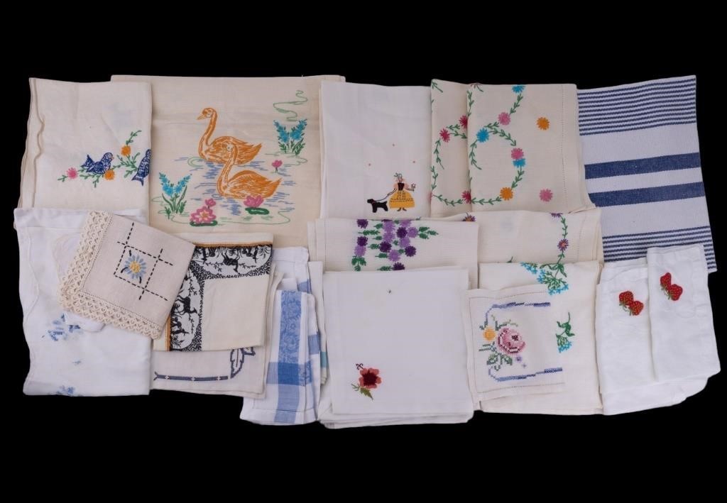 Vintage Embroidered & Colored Linen Table Runners