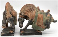 2 Vintage Chinese Pottery Horse Figures