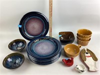 Artist signed pottery cobalt, amethyst and green